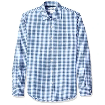 Bild av Amazon Essentials mäns Slim Fit långärmad poplin skjorta, blå rutig, X Large