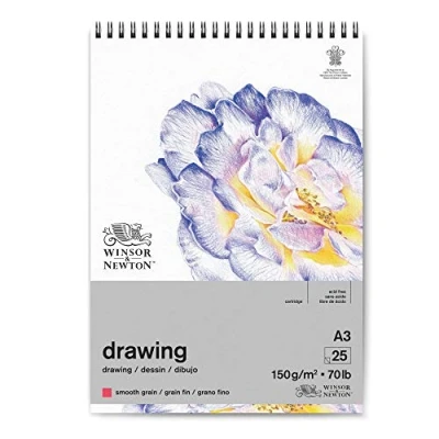 Bild av Winsor &amp; Newton 6691003 ritpapper i spiralblock 25 ark DIN A3, 150 g/m², fint kornig, naturlig vit, syrafri, arkiverbar kvalitet, åldringsresistent för fineliner, bläckpennor, färgpenna