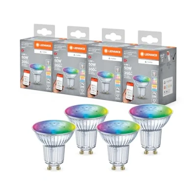 Bild av LEDVANCE SMART+ MATTER LED reflektorlampa, kompatibel med Google, Alexa, Apple, glas, 4,9W, 350lm, GU10, färgljus &amp; vitt ljus, app eller röststyrning, livslängd upp till 20 000 timmar,4 pack