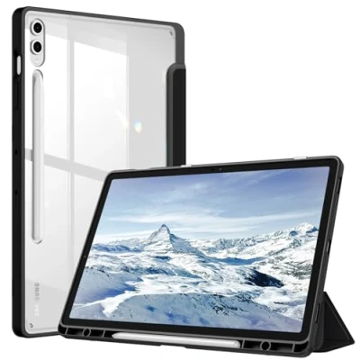Bild av FINTIE Hybrid slimmat fodral till Samsung Galaxy Tab S9 FE+ Plus/Galaxy S9+ Plus 12,4 tum 2023 med S pennhållare, stöttåligt skydd genomskinligt bakskal, automatisk