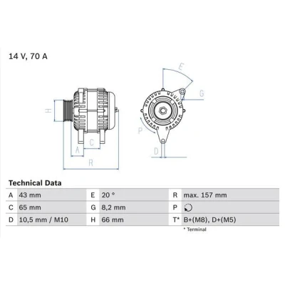 Bild av BOSCH 0 986 038 740 Alternateur 14V 70A PEUGEOT: 306 3/5 portes, Partner I Van, Combispace, CITROËN: Berlingo / First Van