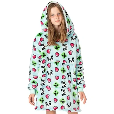 Bild av Minecraft Flickor överdimensionerad huvtröja filt barn creeper blå sherpa fleece en storlek, Färg: blå, One size