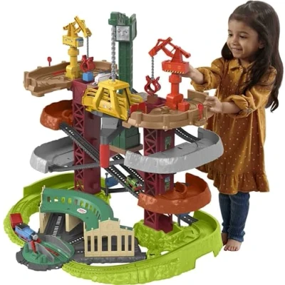 Bild av Thomas &amp; Friends banset i flera nivåer, supertorn med tåg och kranar Percy lok samt Harold, för barn från 3 år, GXH09