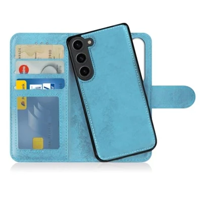 Bild av MyGadget Flip fodral till Samsung Galaxy S24 Plus [avtagbart magnetfodral] mobilfodral av konstläder [flipfodral med kortplats] skyddsfodral i ljusblått W70331