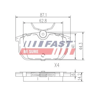 Bild av FAST FT29035 Jeu de plaquettes frein Essieu arrière contact signal d&#039;usure exclu AUDI: A4 B5 Avant, Berline, A8 D2, ALFA ROMEO: 164