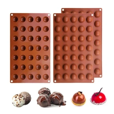 Bild av Wekuw 3 stycken silikonform kula, 35 hål halvkula bakform kula flexibel chokladform silikon tavla bakeware set för tårta gelé pudding sötsaker choklad