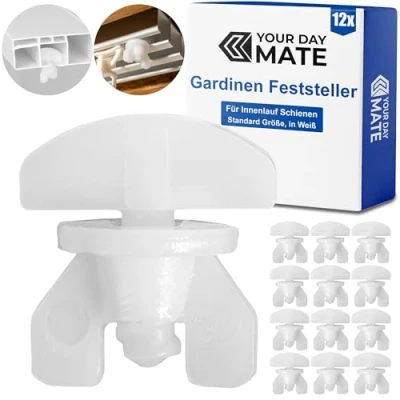 Bild av 12 x Universella gardinpluppar för skensystem med innerlöpare, Kan användas som mellanliggande stopp eller ändstopp, Gardinstång stoppare, Gliders gardiner, Vridstopp till gardinskena, Curtains