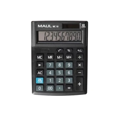Bild av Maul Miniräknare Mc10, Stor, Vinklad Display, 10 Platser, Professionell Bordsräknare För Kontor, Hem, Skola, Soldriven, inklusive Batteri, 13,7 x 10,3 cm, Svart