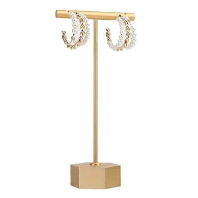 Bild av Gemezhou Guld Metall Örhänge T Stand Retail Single Display Hållare för Show, Bar Smycken Organizer Online Store Fotografi【Guld Hexagon Bashöjd 13.5cm】