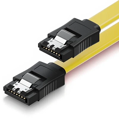 Bild av deleyCON 30cm SATA III Kabel S ATA 3 Datakabel HDD SSD Anslutningskabel Metallklämma 6 GBit/s 2 Raka L Typ Pluggar Gul
