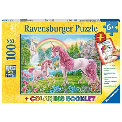 Bild av Ravensburger Barnpussel 13698 magiska enhörningar enhörningspussel för barn från 6 år, med 100 delar i XXL format, inklusive målarbok, gul