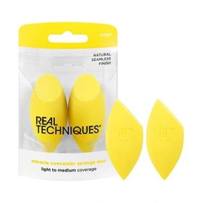 Bild av Real Techniques Miracle Concealer Sponge, Makeup Blending Sponge For Liquid &amp; Cream Concealer, Elongated Shape Precise Application Under Eyes Tight Areas, Yellow Latex Free Foam, 2 Count