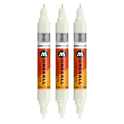 Bild av Molotow One4All Acrylic Twin Marker (linjebredd 1,5 mm och 4 mm, hög täckning permanent), 3 stycken färg 229 naturlig vit
