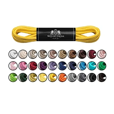 Bild av Mount Swiss Luxury Skoband I vattenavvisande och slitstarka skosnören runda ø 23 mm av fin bomull/vaxad för affärskostym läderskor Ädel Shoelaces längder 45120 cm, GUL, 120 cm / 3mm