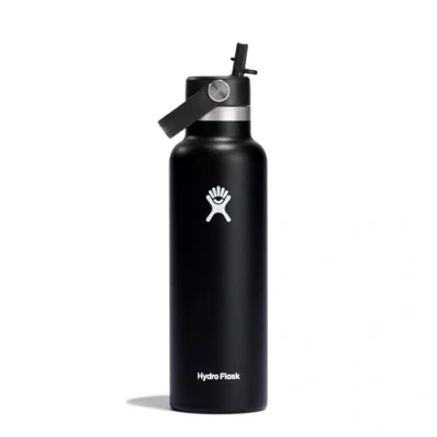 Bild av Hydro Flask Water Bottle 621 ml 21 oz Vacuum Insulated Stainless Steel with Flex Straw Cap Standard Mouth Black