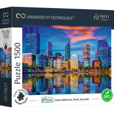 Bild av Trefl Prime UFT Pussel Cityscape: Urban Reflection, Perth, Australia 1500 Bitar, Tjockaste Kartong, BIO, EKO, Stadslandskap, Skyskrapor, Kreativ Underhållning För Vuxna Och Barn Över 12 År
