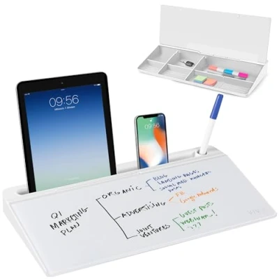 Bild av VIVO Glas 40,6 x 17,78 cm torr raderbar bräda med förvaring, skrivbord whiteboard organiserare dolda fack och enhetsfack, skrivbords WB16A