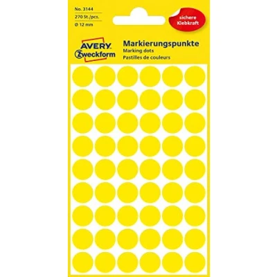 Bild av AVERY Zweckform 3144 självhäftande markeringspennor, förpackning med 270 (diameter 12 mm, prickar på 5 ark, prickklistermärken för färgkodning, runda klistermärken kalendrar,