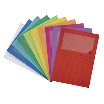 Bild av Exacompta Ref 50100E Forever Collection fönstermappar 220 x 310 mm i storlek, lämplig för A4 dokument, 120 gsm återvunnen bräda blandade färger (paket med 100)