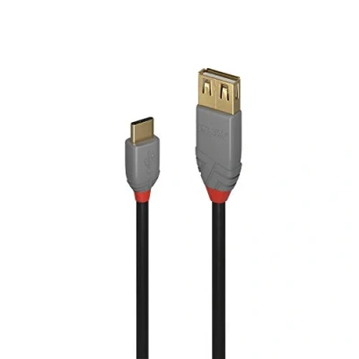 Bild av LINDY 36897 0,15 m USB 2.0 typ C till A adapterkabel, Anthra Line Anthracit