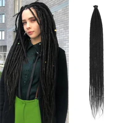 Bild av Dreadlock förlängningar 24 Tum Naturligt Svart Tunt 0,6 cm 10 Strån Handgjort Syntetiskt Crochet Hair Super Long Dread Extensions Reggae Style för Kvinnor (SE Strands 24inch, 1B)