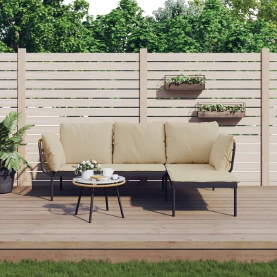 Bild av vidaXL Loungegrupp för trädgården med beige dynor 3 delar konstrotting, trädgårdssoffa, trädgårdsmöbler, balkongmöbler, trädgårdssoffor, utomhusmöbler