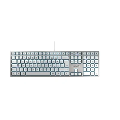 Bild av CHERRY KC 6000 SLIM, Ultraplatt designtangentbord, Pan nordisk layout (QWERTY), Trådbunden (USB A anslutning), Tyst skrivkänsla, Långlivade tangentbokstäver, Silver