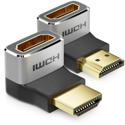 Bild av deleyCON 2 Stycken HDMI Adapter Kopplingskontakt 8K@60Hz / 4K@120Hz UHD Aluminium 2.1 ARC HDR10+ Dolby Vision VRR ALLM 48Gbps 90 270 Vinklad Grå Svart
