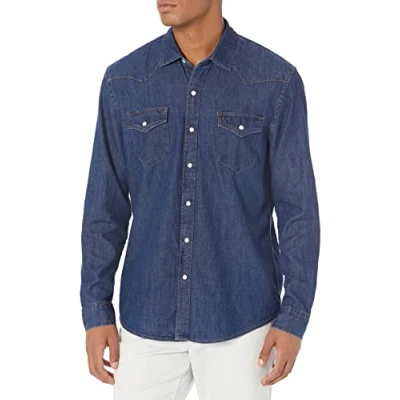 Bild av Amazon Essentials mäns normal passform långärmad denimskjorta, blå, Large