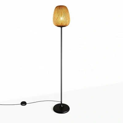 Bild av B·LED Barcelona LED golvlampa av bambu, vintageträ, modern, nordisk, svart med sockel E27 för belysning interiör vardagsrum studio