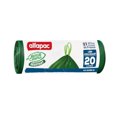 Bild av Alfapac 20 l dragband soppåsar, mycket robust Vegetal Origin grön 45 x cm