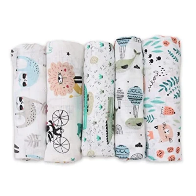Bild av FENSILO baby dregellappar muslindukar tygblöjor 5 pack 70 x 80 cm Made in EU, testad för skadliga ämnen pojke flicka tyg med