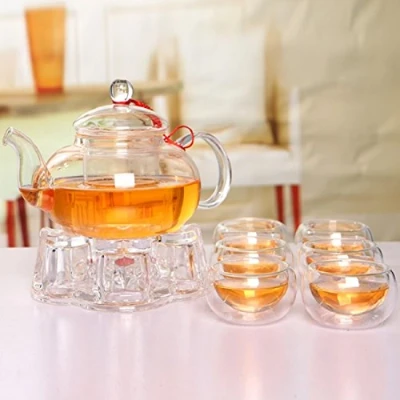 Bild av Beddingleer 600 ml klarglas, kaffe, blomma, tekanna i set med insats, filter kristallbas, 6 koppar transparenta värmebeständiga eleganta tekoppar