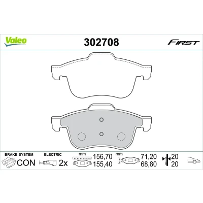 Bild av VALEO 302708 Jeu de plaquettes frein Essieu avant contact signal d&#039;usure inclus avec tôle anti bruit FIAT: Doblo II Van / Break, Break
