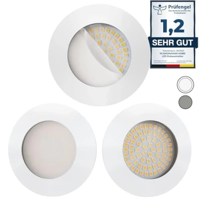 Bild av Scandinavian Home Set med 3 LED infällda spotlights 230 V 4,5 W varmvit 60 mm 70 I badrum lämplig CRI 90 500 lm 000 K 68 vit matt frostat glas Spot infälld taklampa platt