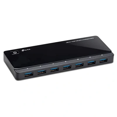 Bild av TP Link UH720 7 portars USB 3.0 HUB + 2 laddningsportar (2,4 A) för surfplattor och smartphones, inklusive nätadapter kabel, hot swapping, stöd Windows, Mac OS, Linux, svart