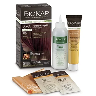 Bild av BIOKAP RAPID permanent hårfärg 6,66 rubinröd ENDAST 10 minuters effekt Ekologisk arganolja TricoREPAIR komplex Vegan Optimal täckning Upp till 80% naturliga ingredienser