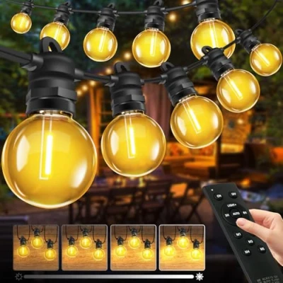 Bild av Bowfar ljusslinga utomhus el, 15 m G40 glödlampor balkong ljuskedjor med 25 + 2 st., IP68 vattentät dimbar paviljong String Lights fjärrkontroll för trädgård terrass fest bröllop