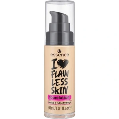 Bild av essence I LOVE FLAWLESS SKIN foundation, nr 30, långvarig, matande, omedelbart resultat, matt, vegansk, oljefri, UVA och UVB filter SPF 20, utan parfym, 1 pack (30 ml)