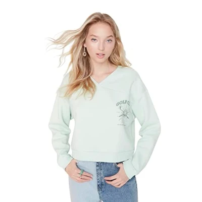 Bild av Trendyol kvinnor nyår glam anpassad enkel rund hals stickad tröja, Mint, S