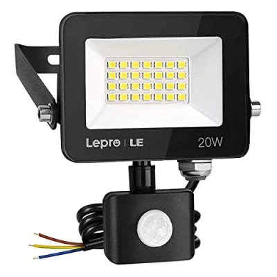 Bild av Lepro 20 W LED strålkastare utomhus med rörelsedetektor PIR, 1700 LM 5000 K kall vit superljus utomhusstrålkastare, IP65 vattentät strålkastare, vägglampa för trädgård, innergårdar, garage, hotell