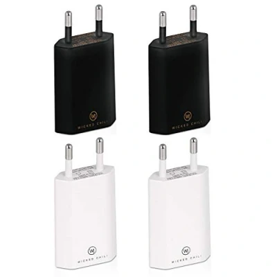 Bild av Wicked Chili 4X Pro Series strömförsörjning USB adapter kompatibel med Apple iPhone, Samsung Galaxy/mobiltelefon laddare, smartphone nätkontakt (1 A, 5 V) svart/vit