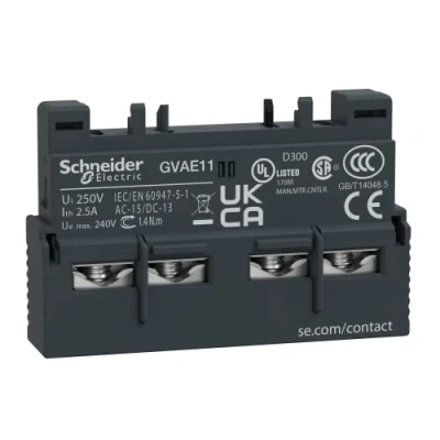 Bild av Schneider Electric Hjälpkontaktblock, TeSys Gv2 &amp; Gv3, 1 Slutande + Brytande, Frontmonteras, Gvae11, Mörkgrå
