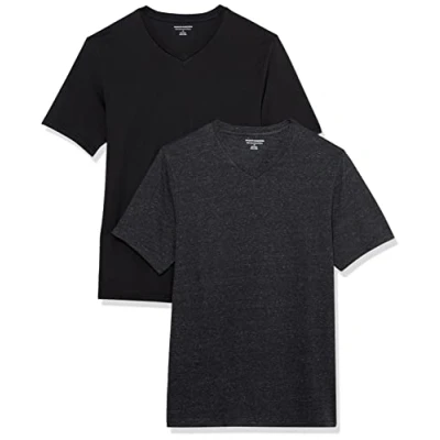Bild av Amazon Essentials mäns Slim Fit kortärmad V ringad t shirt, paket med 2, svart/kol ljung, X Small