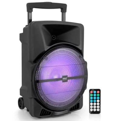 Bild av Pyle, stora högtalare trådlös Bluetooth bärbar högtalare, PA, ljudsystem, 1 200 W drivna PA DJ inomhus/utomhus, med USB/MP3/AUX 3,5 mm ingång, lampor och