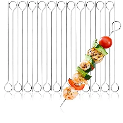 Bild av COM FOUR® 24x Spett i rostfritt stål 24 cm långa köttspett grillspett för kött, fisk och grönsaker (24 stycken cm)