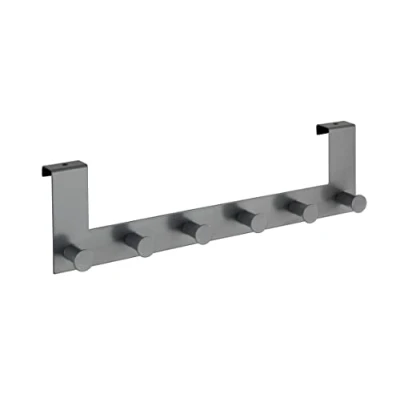 Bild av WENKO Dörrgarderob Celano grå kroklist med 6 krokar, för dörrfalstjocklek upp till 2 cm, stål, 39 x 11 5,5