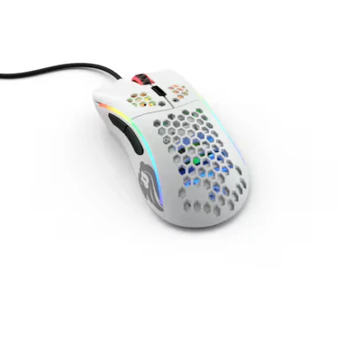 Bild av Glorious Gaming Model D (Små) trådad gamingmus, 61 g, honungskakedesign, RGB, ergonomisk, Pixart 3360 sensor, Omron brytare, PTFE fötter, 6 knappar Matt vit