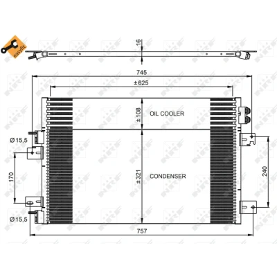 Bild av NRF EASY FIT 350031 Condenseur De Clim avec bague d&#039;étanchéité 15,5 Aluminium 625