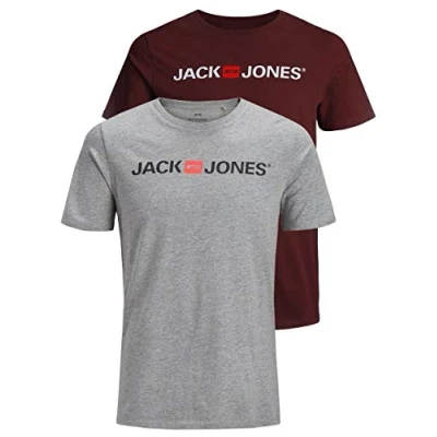 Bild av JACK &amp; JONES Pack 2 Plus Size T shirts Rund Hals Tryck Design Logo Oversize, Förpackning om (1 X Light Grey Melange/1 Port Royale), L